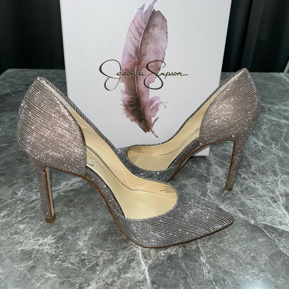 Jessica Simpson Prizma metallic silver Heels pumps “Cinderella” shoes Size 5.5 - Picture 4 of 11